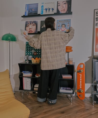 小標皺皺格紋襯衫 / 黃咖格8