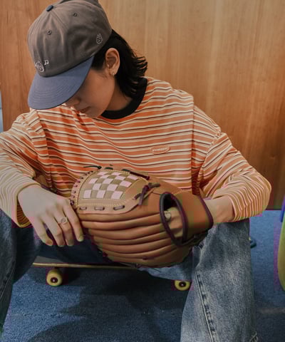 otomerui 刺繡條紋tee - 桔5