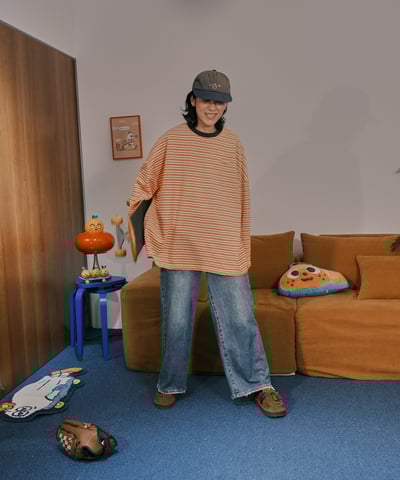 otomerui 刺繡條紋tee - 桔18