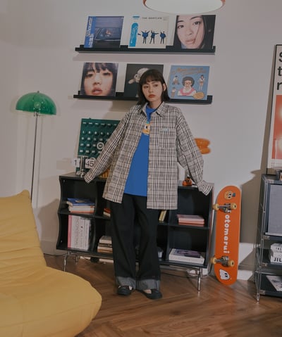 小標皺皺格紋襯衫 / 黑白格9