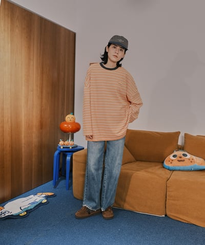 otomerui 刺繡條紋tee - 桔6