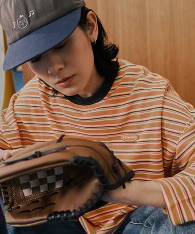 otomerui 刺繡條紋tee - 桔4