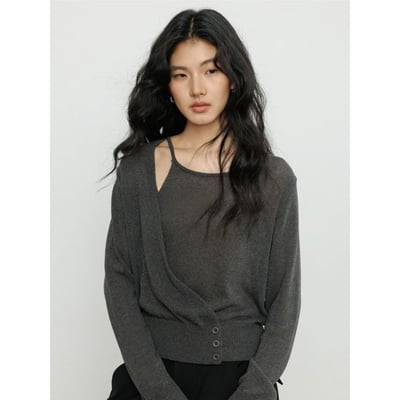 秋季新款極簡風寬鬆長袖上衣 解構設計針織衫5