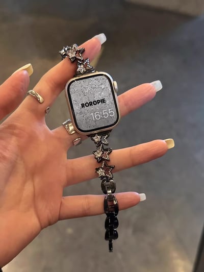 星星帶鑽設計感金屬蘋果錶帶9