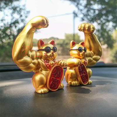 10cm暴富貓劫財貓 招財大肌肉手臂招財貓擺件2