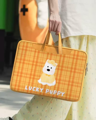 幸運小狗 黃色西高地格紋插畫風多功能旅行電腦包4
