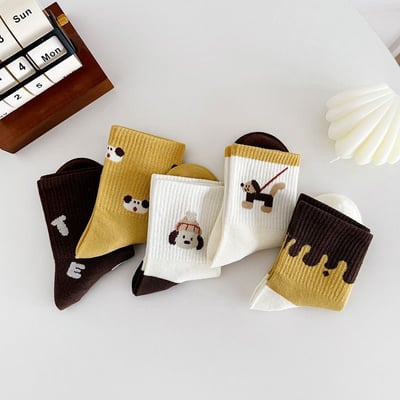 秋冬兒童狗狗棉質中筒襪款5雙組4