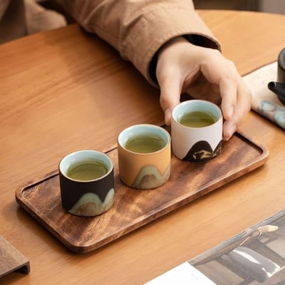 富春山居 禪黑手繪遠山茶杯功夫茶具三組6