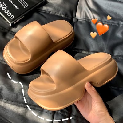 充滿自信 立馬增高厚底舒適拖鞋  白/棕色  37-38現貨免運5