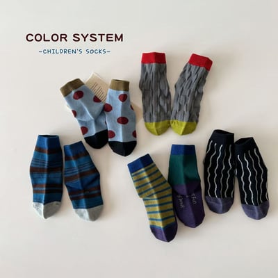 秋冬兒童拼色趣味中筒襪 男童波點條紋款5雙組1
