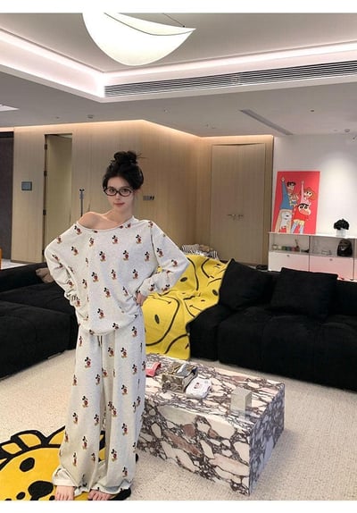 韓版露肩家居睡衣套裝2