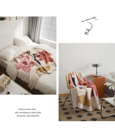北歐風半邊絨花卉圖案舒適毛毯被7