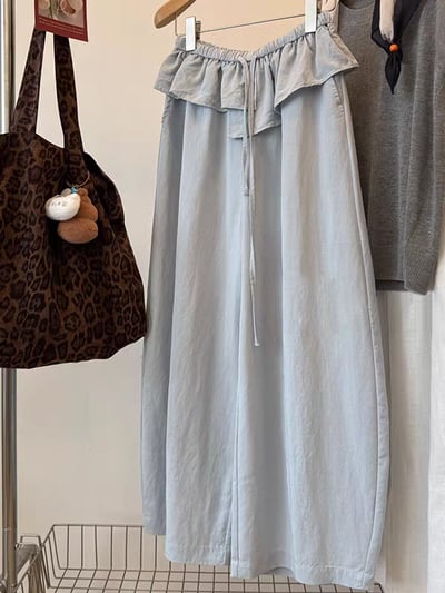 俏皮小裙擺抽繩寬鬆長褲5