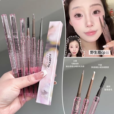 【FLORTTE 花洛莉亞】正品 免削防水小半圓砍刀眉粉筆兩隻組 棕咖+摩卡1