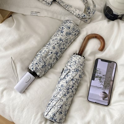 法式小碎花彎鉤/自動防曬傘 黑膠防曬 晴雨兩用折疊傘6