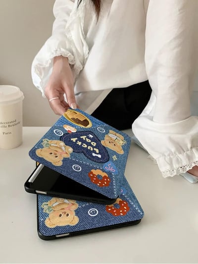 黃油小熊Lucky day 牛仔布藝可愛小熊平板保護套3