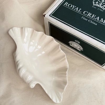 法式復古貝殼陶瓷盤 奶油色 ins 風甜品茶盤家用點心餐盤4