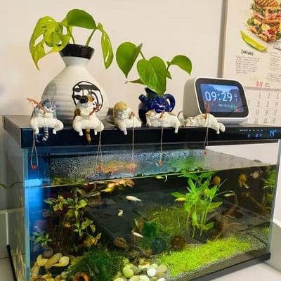 垂釣貓咪公仔可掛魚缸邊 慵懶釣魚貓咪擺件5入組4