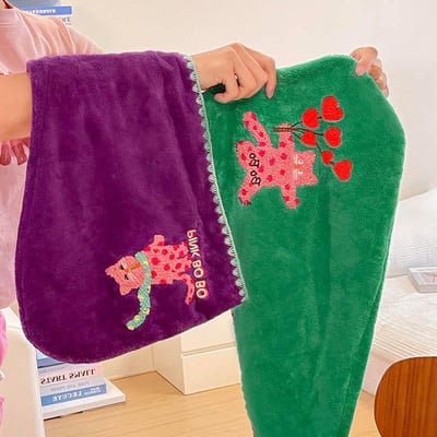 超萌刺繡貓咪 吸水速乾珊瑚絨乾髮毛巾乾髮帽2