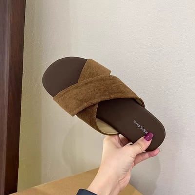 夏季新款交叉帶亞麻平底拖鞋2