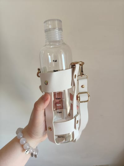 今日喝水打卡神器 時尚皮革背帶玻璃瓶  免運商品3