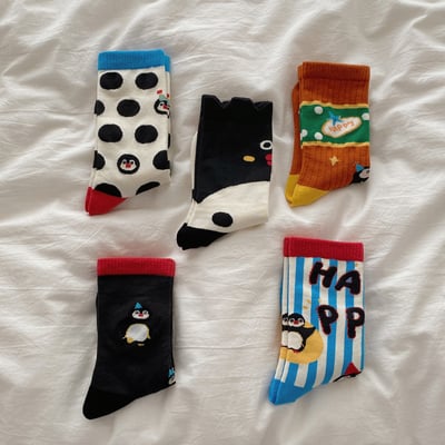 日版快樂企鵝情侶襪中筒襪5雙組2