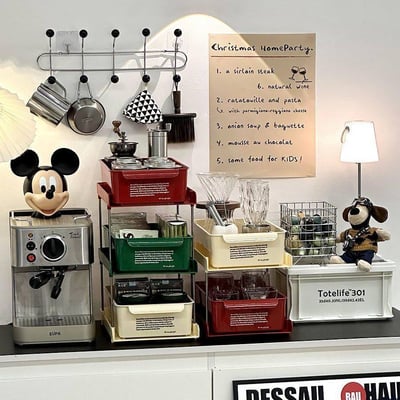 Ins風格多層桌面收納盒 廚房咖啡角整理神器專用抽屜式置物架3