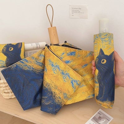 梵高風格文藝貓咪自動晴雨傘3