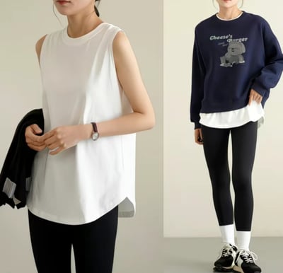 四季都可穿棉質中長版無袖背心2件組1