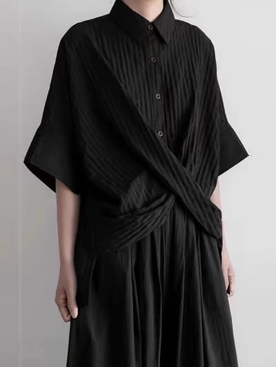 設計交叉感顯氣質條紋肌理上衣2