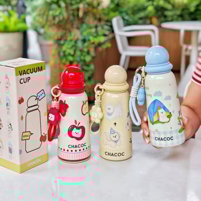 圓球球萌系保溫杯 400ml可愛色系不鏽鋼保溫杯 附掛件便攜水杯4