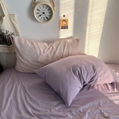 Ins風水洗棉 雙色AB版純色枕頭套一對裝4