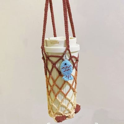 貓貓魚萌趣杯套 手作漸變鉤織水杯網兜2