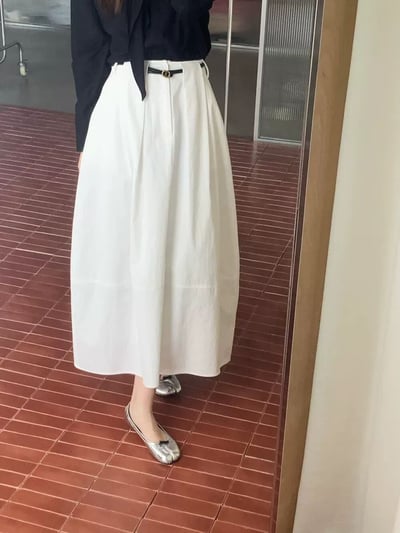 韓系設計感花苞 氣質百搭顯瘦中長裙 附皮帶8