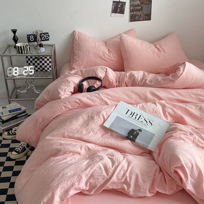 新色系水洗棉四件床包組 優雅粉純色有單人款1