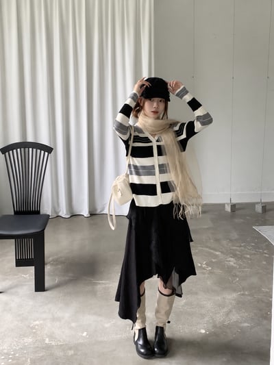 修身高階配色V領條紋開襟衫小外套6