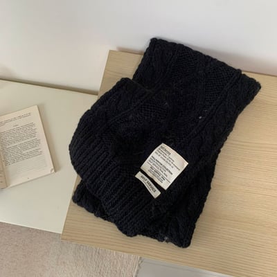 穿搭神器 韓系質感貼布標麻花羊毛圍巾8