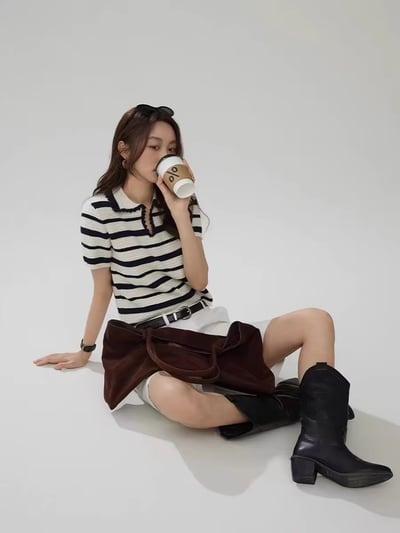 撞色條紋設計 輕奢針織POLO衫5