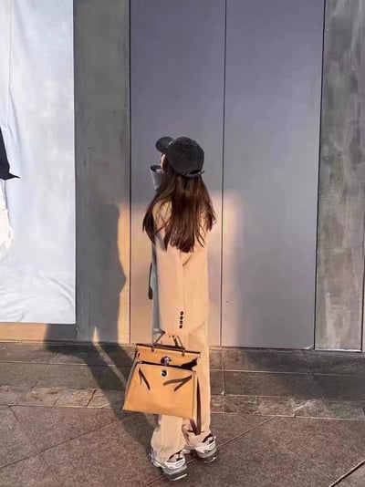 韓系春秋季老錢風 灰色寬鬆西裝兩件套裝7