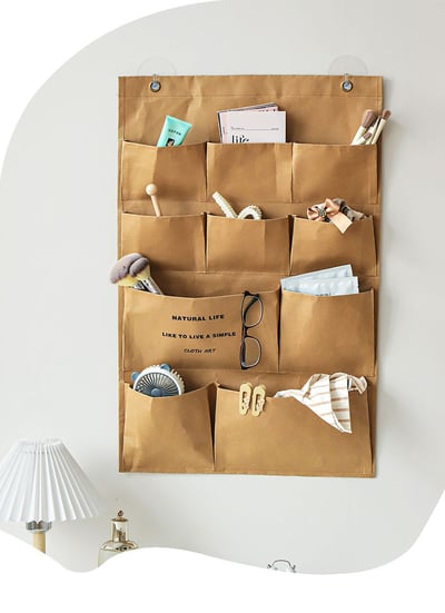 防水牛皮紙收納掛袋 多口袋大容量牆掛式收納袋 宿舍門後/床頭/廚房雜物收納袋1