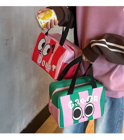 大眼睛撞色便當包 可愛保溫手提午餐袋4