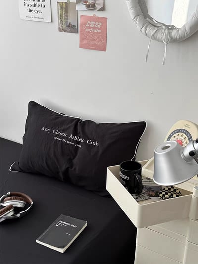 水洗ins風簡約刺繡純色枕套組2