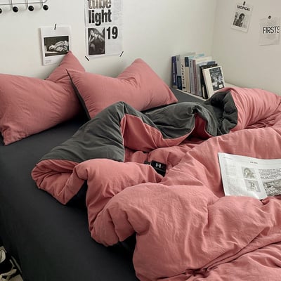 秋季新色系水洗棉四件床包組 豆沙深灰純色有單人款1