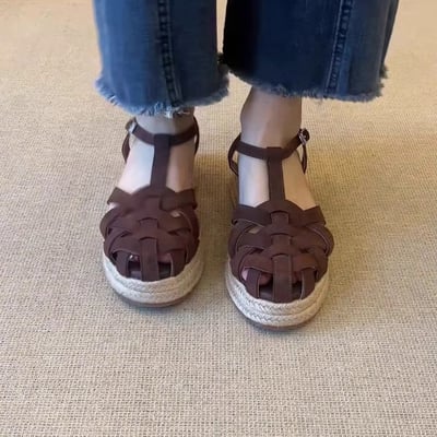 2026夏季新款法式編織包頭涼鞋  厚底增高羅馬鞋5