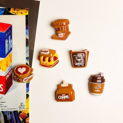 微型咖啡時光磁貼組 迷你咖啡館造型冰箱貼 6入組再加贈6個2