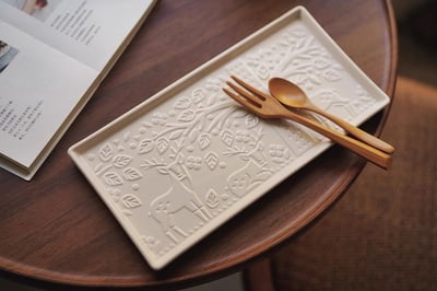 英倫森林浮雕長方盤 北歐系高顏值陶瓷托盤1