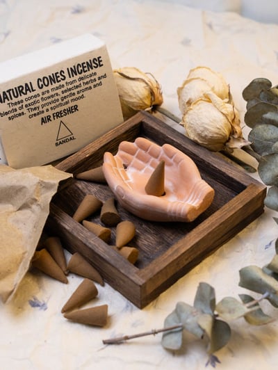 手工紅陶蓮花手香座 塔香香盤・居家療癒香插擺件5