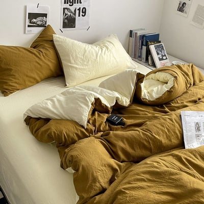 秋季新色系水洗棉四件床包組 瑪瑙起司純色有單人款1