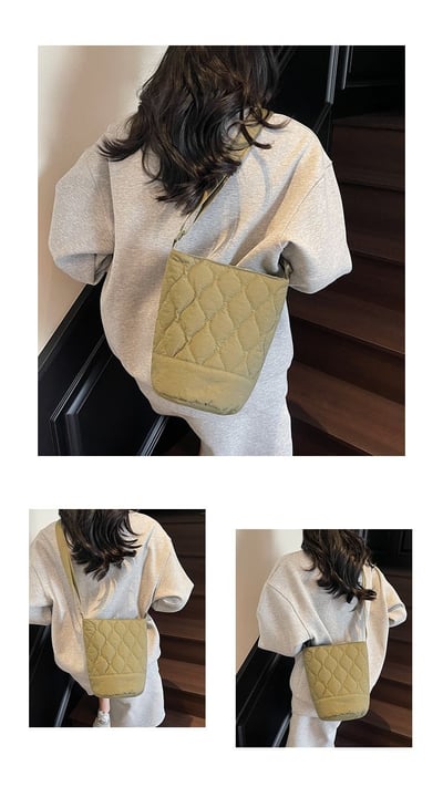 秋冬新款菱格棉感水桶包 小眾溫柔斜背單肩包9