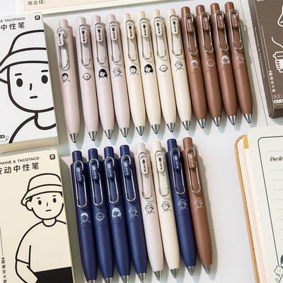 辦公室男女0.5mm胖胖黑色中性筆9